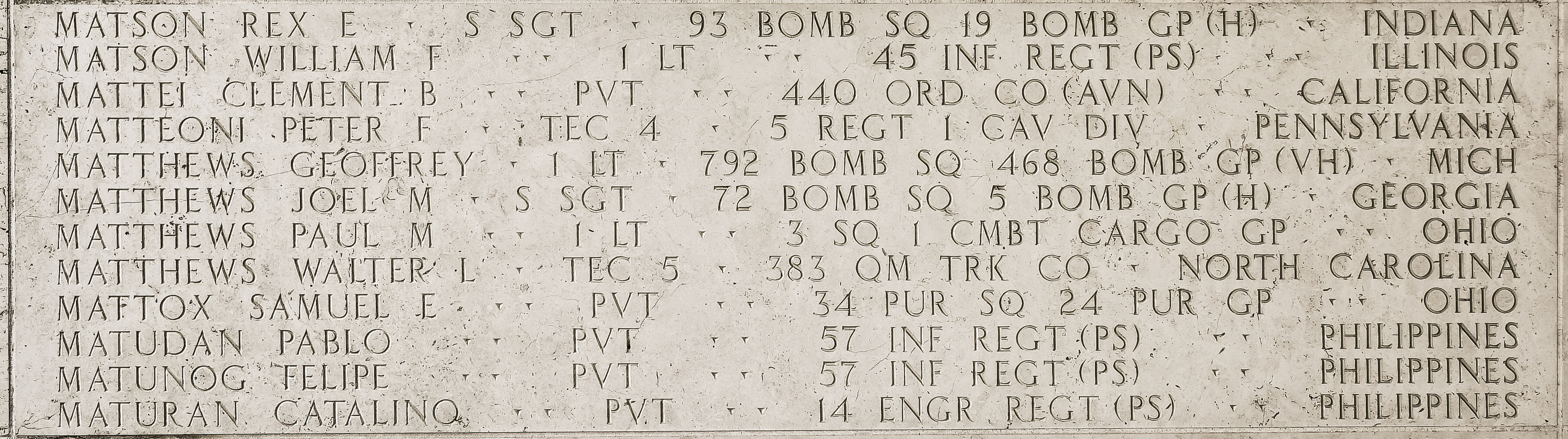 Geoffrey  Matthews, First Lieutenant